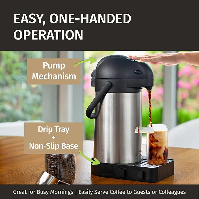 Coffee Carafe with Pump & Drip Tray - 74oz / 2.2L