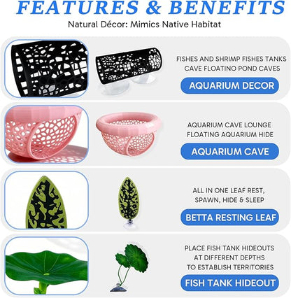 4 Pcs Betta Fish Tank Accessories, Hammock Decorations with Aquarium Decor, Suitable for Betta Fish Toys and Betta Hobbyists