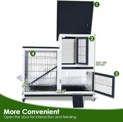 Bunny Hutch Indoor Rabbit Cage Outdoor 2-Story Rabbit House with Urine Guards and 2 Removable Tray for Small Animals