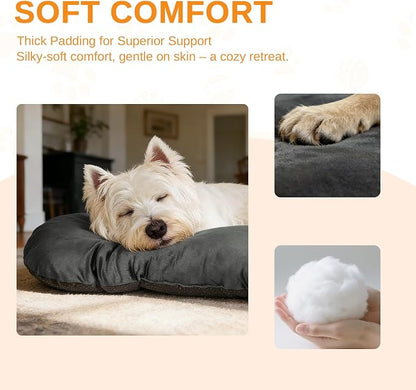 Washable Oval Small Dog Bed, Silver-Tipped High-Resilience, Dark Gray | Non-Slip Bottom Prevents Sliding,Soft Plush Short Fur,Machine Washable Cushion,Ideal for Crates & Small Spaces,23"x17"x2.8"