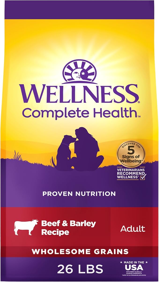Wellness Complete Health Dry Dog Food, Wholesome Grains, Natural, Beef & Barley Recipe, (26-Pound Bag)