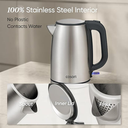 COSORI Electric Kettle, Plastic-Free Interior, 2 Lid Opening Angles, Automatic