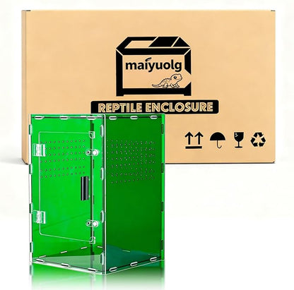 8x8x12 Acrylic Terrarium Reptile Tank – Cyberpunk Deep Green Reptile Enclosure Modeled After New Caledonia Rainforest for Lizards, Spiders & Small Reptiles