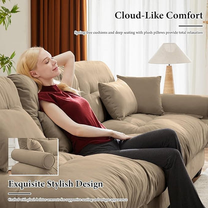 93.7” Loveseat Sofa, 2 Seater Modular Sectional Sofa, Camel Large Sectional Couches for Living Room, Fluffy Couch Set, Love Seat, Velvet Cloud Couch with 4 Pillows, Deep Seat Sofas for Living Room