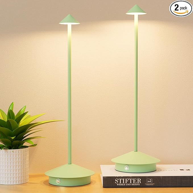 2-Pack 6000mAh Rechargeable Led Table Lamp Cordless,3000K-6000K Stepless Dimming Touch Lamps with Memory Function,IP54 Waterproof Aluminum Table Light for Outdoor/Bars/Restaurant/Patio(Green)
