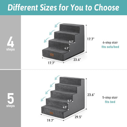 Dog Stairs for Small Dogs, 4 Tier Wider Pet Stairs for Couch and Beds, 17.7" H Non-Slip Dog Steps for Old Cats, Puppy, Small Medium Dogs, 17.7x23.6x17.7 inch, Dark Grey
