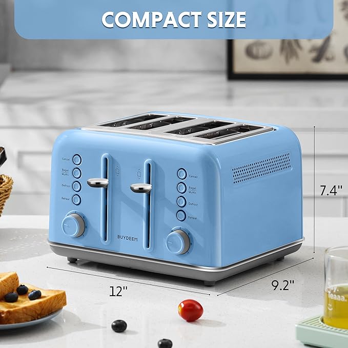 BUYDEEM DT640 4-Slice Toaster, Extra Wide Slots, Retro Stainless Steel