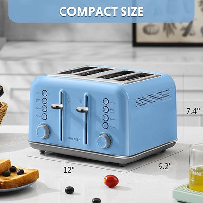 BUYDEEM DT640 4-Slice Toaster, Extra Wide Slots, Retro Stainless Steel