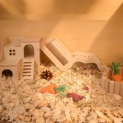 Multi-Chamber Hamster Hideout & House, Natural Wood Small Animal Cage Accessories for Dwarf Hamsters, Gerbils and Mice – Ventilated Design with Structure