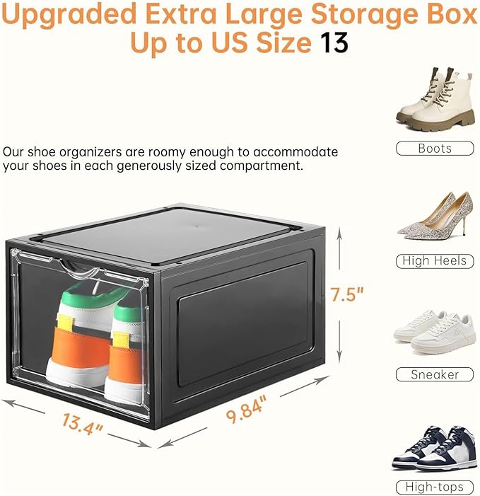 Clemate Upgraded X-Large Shoe Storage Box, 12 Pack, Shoe Box Clear Plastic
