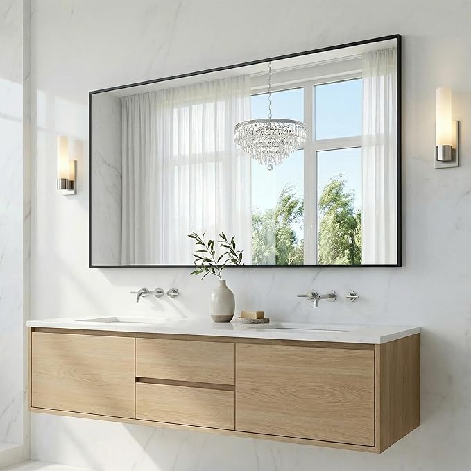 60"x30" Black Bathroom Mirror for Double Vanity, Metal Framed Large Wall Mirror