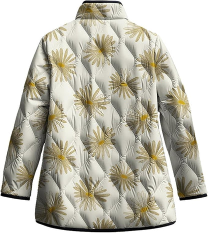 LIZALIG Women's Cropped Puffer Jacket Lightweight Floral Print Long Sleeve Padded Quilted Puffy Cardigan Coat