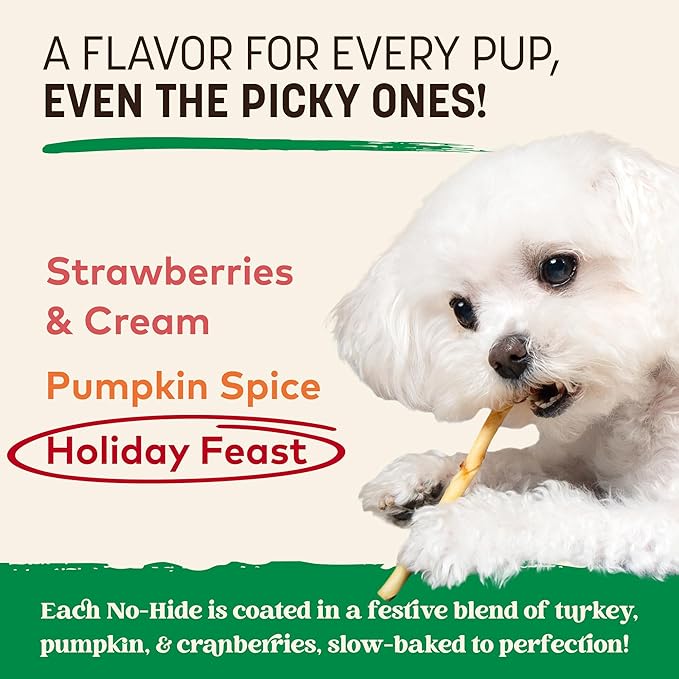 Earth Animal No Hide Stix - Long Lasting Rawhide Free Small Dog Chews Sticks, Holiday Feast - 20 Count Value Pack