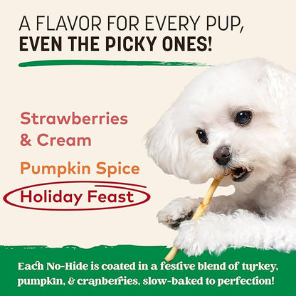 Earth Animal No Hide Stix - Long Lasting Rawhide Free Small Dog Chews Sticks, Holiday Feast - 20 Count Value Pack