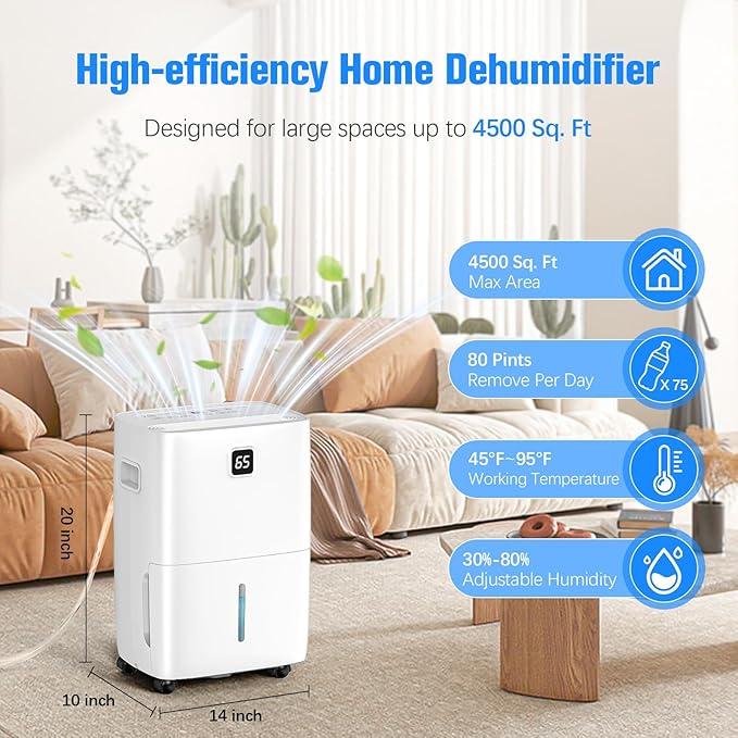 DEVERSE Max 80 Pints Energy Star Dehumidifier