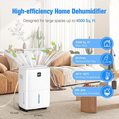 DEVERSE Max 80 Pints Energy Star Dehumidifier