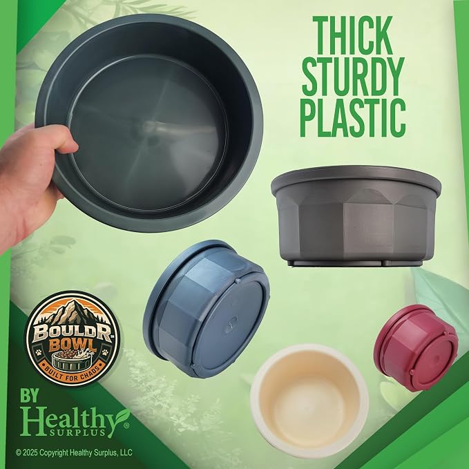 Pet Crock Bowl - 2 Pack – Thick Durable Plastic Non-Tip Food & Water Dish for Dogs, Cats - Indoor/Outdoor - Chew Resistant, Easy Clean BouldrBowl from Healthy Surplus® (Pink, 96oz Jumbo)