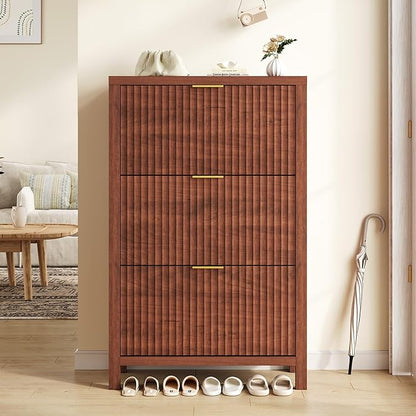 Shoe Cabinet Storage for Entryway, Fluted Shoe Cabinet