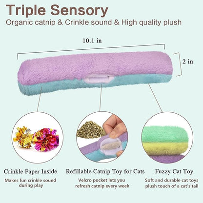 Retro Shaw Cat Toys Kicker Pillows 3Pcs, Refillable Catnip Toys with Crinkle Sound Inside, Interactive Indoor Cat Nip Kitty Kick Sticks for Kitten 10.1 Inches