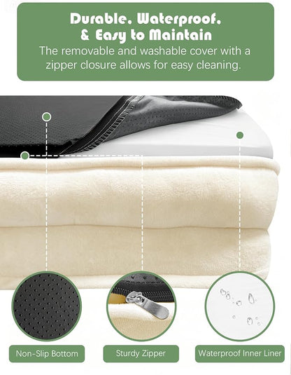 Spotted Play Orthopedic Dog Bed with Sides - Sofa Beds for Large Dogs, Supportive Foam Pet Couch Bed with Washable Removable Cover, Waterproof Lining and Non-Slip Bottom, Ivory - L-Plus