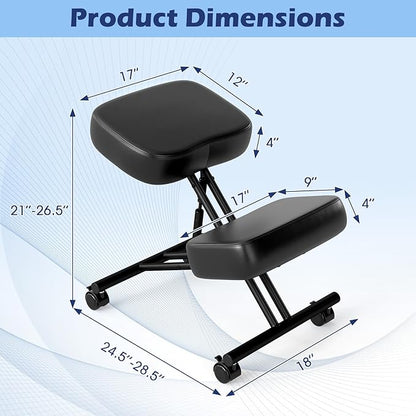 Giantex Ergonomic Kneeling Chair for Office, Knee Stool Chair w/Adjustable Height and Seat Angle to Relieve Pain, Posture Desk Chair w/Lockable Universal Wheels, Thick Padded Cushions, Black (2)