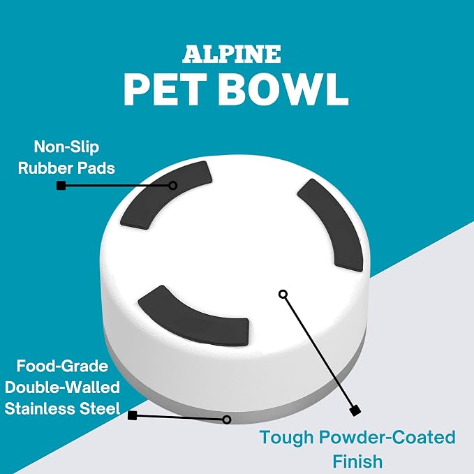 Alpine Set of 2 Stainless Steel Dog Bowls, Non Slip, Metal Pet Bowl for Food and Water, Double Walled Insulated, Rustproof, Dishwasher Safe - Black (AB)