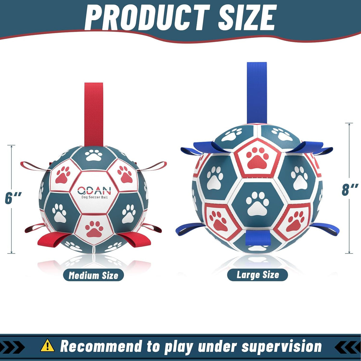 QDAN Dog Toys Soccer Ball with Straps, Herding Balls for Dogs, Interactive Toy for Tug of War, Durable Dog Balls for Medium Large Dogs (8 Inch)