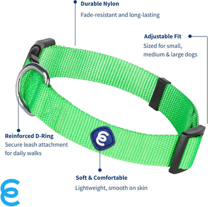 Blueberry Pet Essentials Neon Green Adjustable & Durable Large Dog Collar for Boys | Classic Collars for Large & Small Dogs, Stylish, Sturdy Nylon Collar for Pet Lovers