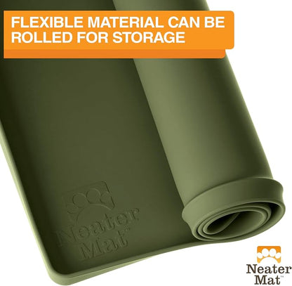 Neater Pet Brands Neater Mat Pet Mats for Food and Water, Cat & Dog Bowl Mat Waterproof Silicone, Feeding Tray, Dog Food Mats for Floors, Placemat w/Raised Edge for Under Bowls, 16” x 10”, Olive