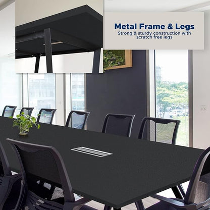 ahliss Sturdy Conference Table with Cable Management Grommets Modern Rectangle Office Meeting Table with Wood Tabletop and Metal Frame & Legs- Easy Assembly Boardroom Table (Black, 12 Foot)