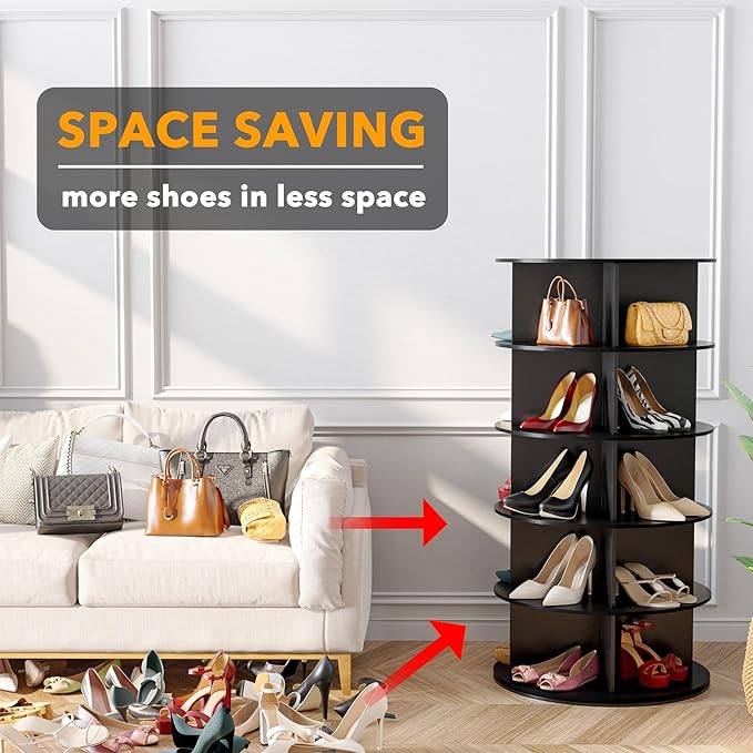 SpaceAid 5 Tier Rotating Shoe Rack Tower, Spinning Shoe Display Lazy Susan