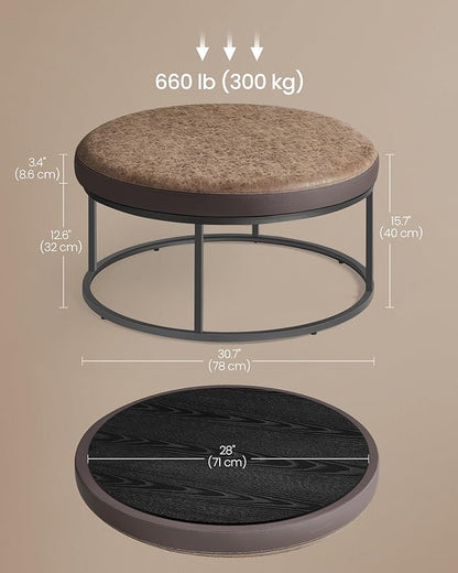 SONGMICS HOME LUIZ Collection - Ottoman, Round Coffee Table, Footstool, Reversible Top, Padded Seat, Side Table, Minimalist, Steel Frame, Max. Load 660 lb, for Living Room, Walnut Brown ULOM078K01