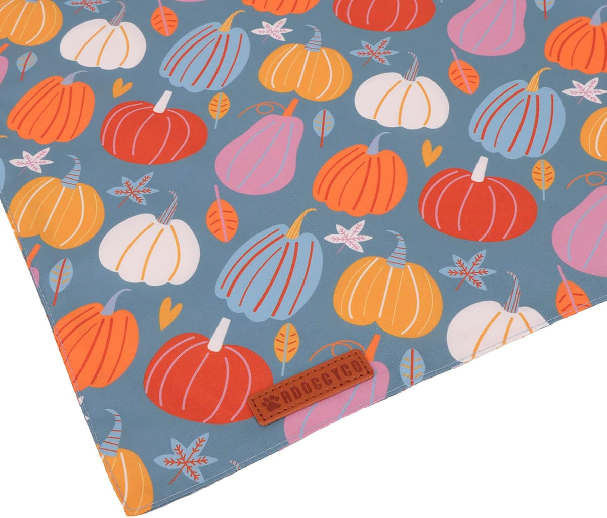 ADOGGYGO Thanksgiving Dog Bandana, Blue Orange Pumpkin Scarf, Adjustable Fit Fall Thanksgiving Bandanas for Medium Large Dogs Pets (Large)