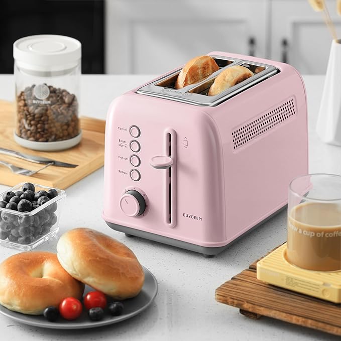 BUYDEEM DT620 2-Slice Toaster, Extra Wide Slots, Retro Stainless Steel