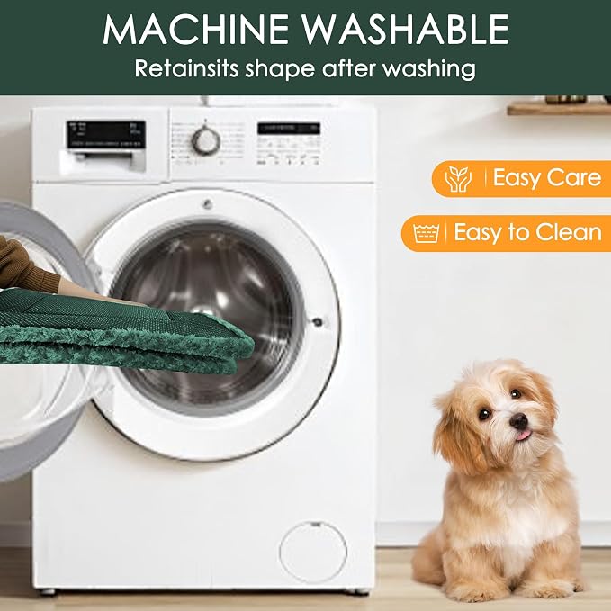 Washable Dog Bed Plush Orthopedic Outdoor Crate Mat with Non-Slip Bottom,Luxe Soft Kennel Pad for Pets,Cozy Cage Cushion & Pet Sleeping Mattress Large Sized,Medium,Small Dogs,24 x 18 inch,Green