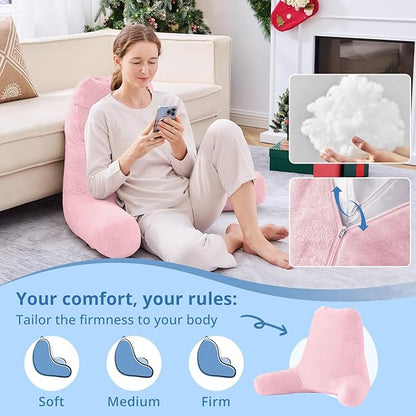Sasttie 25-inch Reading Pillows for Sitting in Bed Adult, Jumbo Velvet Back Pillow Bed Sitting Up, XL High Back-Rest Support Cushion for Sit Up on Couch & Floor, Oeko-Tex Certified, Pink