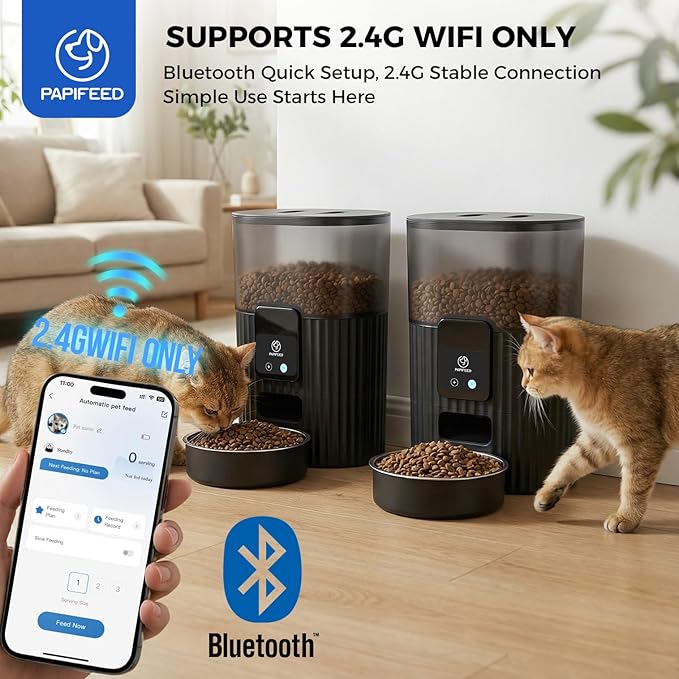 PAPIFEED Automatic Cat Feeder 3.5L/15 Cup ，WiFi Pet Feeder