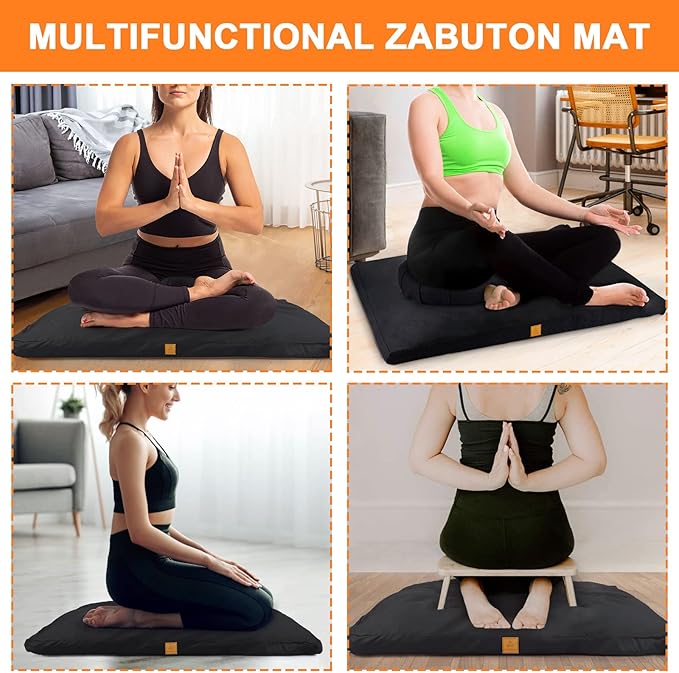 FelizMax Zabuton Meditation Mat (36"×28"×3") Luxurious Meditation Cushion for Kneeling Sitting Large Floor Pillow Zafu/Bench-Washable Cotton Cover 100% Organic Cotton Filling (Purple)