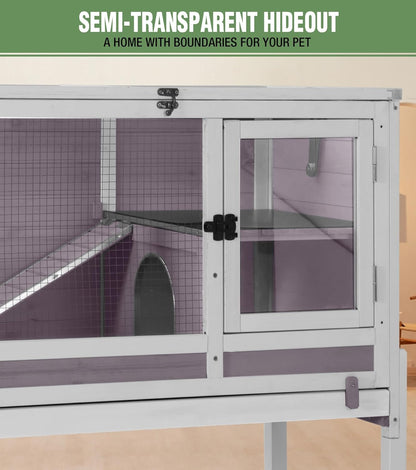 GUTINNEEN Guinea Pig Cage Rabbit Cage Indoor with Chew-Proof Edges, Clean Deep Tray, Leakproof PVC Layer, Small Animals Cage with Adjustable Legs - Grey