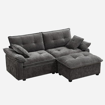 PALLOME 82" Deep Seat Comfy Cloud Couch, Modular Sectional Sofa with Movable Ottoman, L Shaped Chenille Sofa for Small Space, Modern Apartment Living Room & Office (Light Grey, 2-Seat + Ottoman)