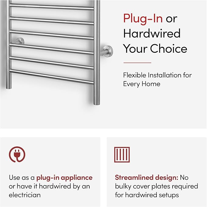 Heated Towel Rack, 10-Bar Wall-Mounted Electric Towel Warmer, Brushed Stainless