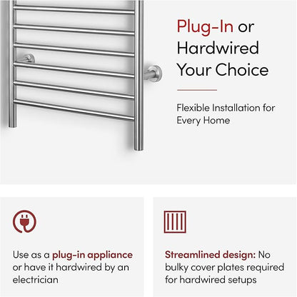 Heated Towel Rack, 10-Bar Wall-Mounted Electric Towel Warmer, Brushed Stainless