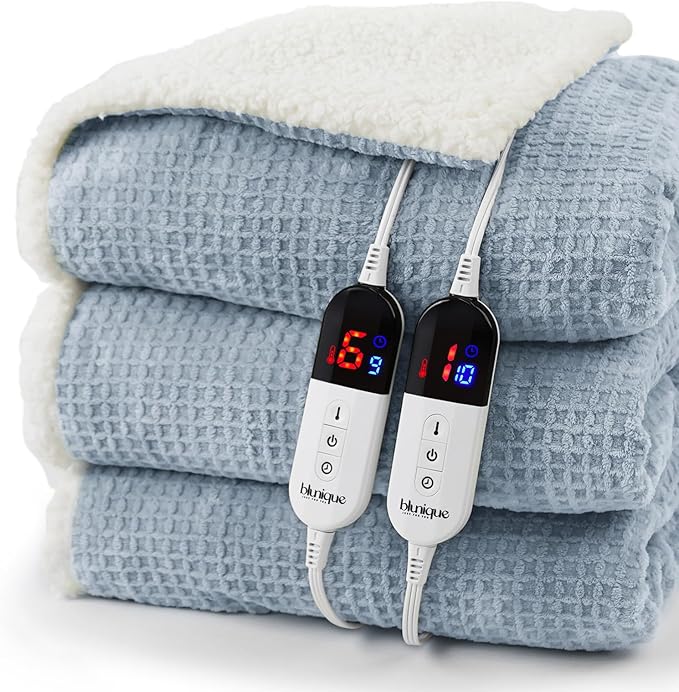 Heated Blanket Electric Blanket King Waffle, 90x100 Inches Dual Controllers