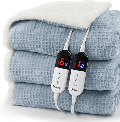 Heated Blanket Electric Blanket King Waffle, 90x100 Inches Dual Controllers
