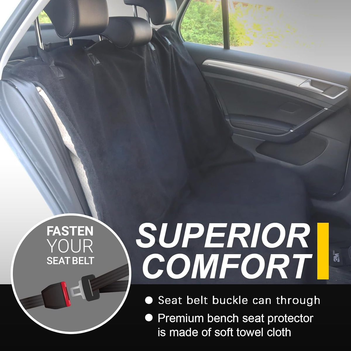 Back Seat Cover for Car Trucks Van SUV,Waterproof Rear Bench Towel Seat Covers for Dogs and Kids,Automotive Backseat Protector (Black)