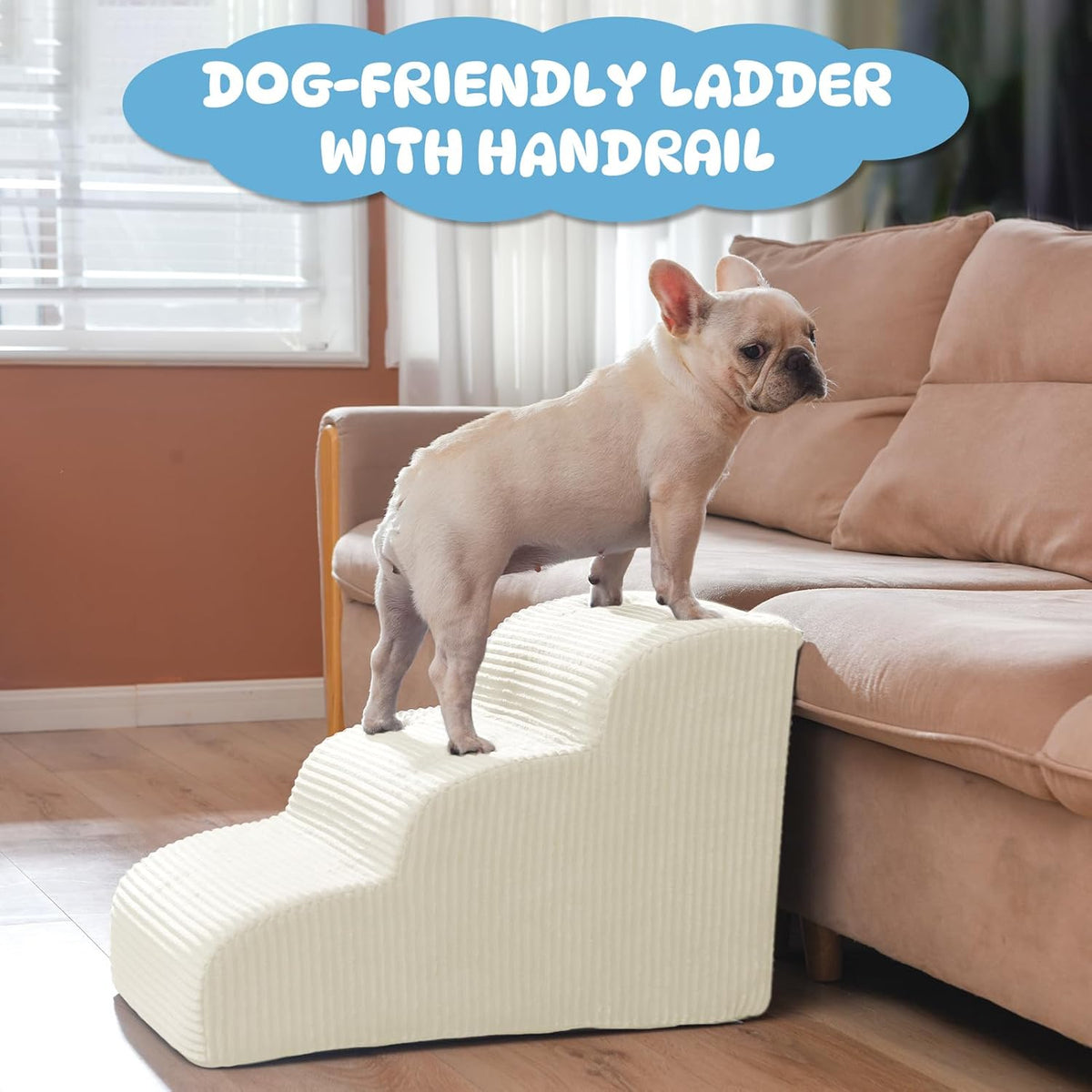 Dog Steps for Small Dogs, 4-Step Pet Ramp Stairs for High Beds and Sofa, Non-Slip Pet Stairs for Small Dogs and Cats, Removable and Easy to Clean Cover, Beige