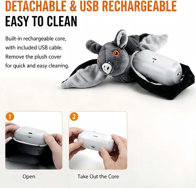 Flying Bat Toy for Dogs & Cats, Flapping Wings Interactive Pet Toy，2 | Flapping bat toy with chirping engages cats and dogs, mimics real flying motion. Cute interactive pet teaser