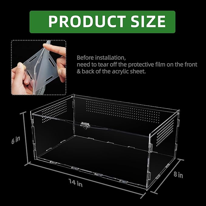 Micro Habitat Terrarium Enclosure, Jumping Spider Enclosure with Locking Latch for Small Tree Dwelling Reptiles,Tarantula, Amphibians, Spiders,Invertebrates (6x8x14 inxh)