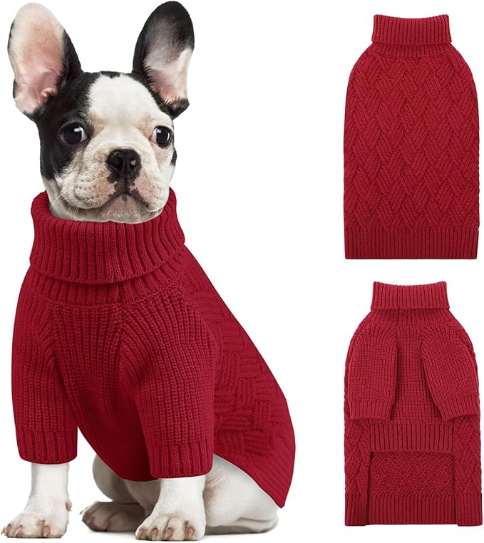 KOESON Dog Sweaters, Warm Medium Dog Sweater Girl and Boy, Turtleneck Christmas Sweaters for Medium Size Dogs, Easy On Pet Xmas Sweaters with Sleeves for Beagle, Dachshund, Boston Terrier, Red, M