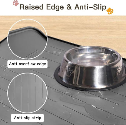 Largest Dog Food Mat, 48"x32" Silicone Dog and Cat Mat for Food and Water Bowls, Thinken Waterproof Non-Slip XXXL Pet Feeding Mat for Floors (Dark Gray)